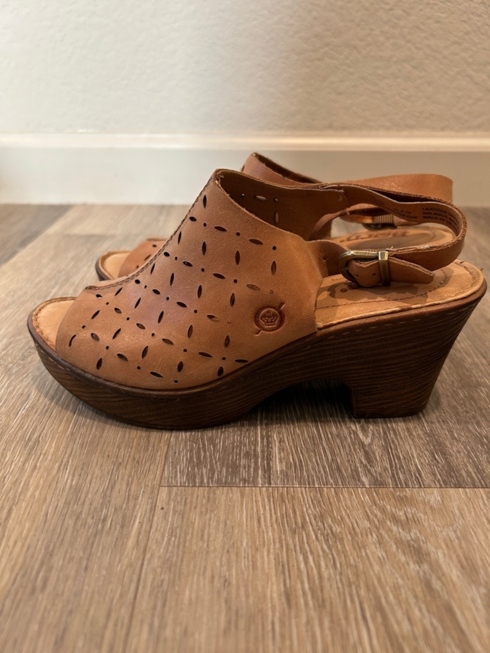 Born Women's Tan Cutout Leather Wedge Slingbacks